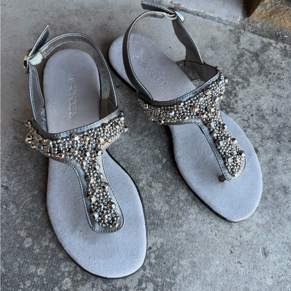 AEROSOLES Crystal Chlear Silver Embellished‎ Sandals Sz-7.5M.  J